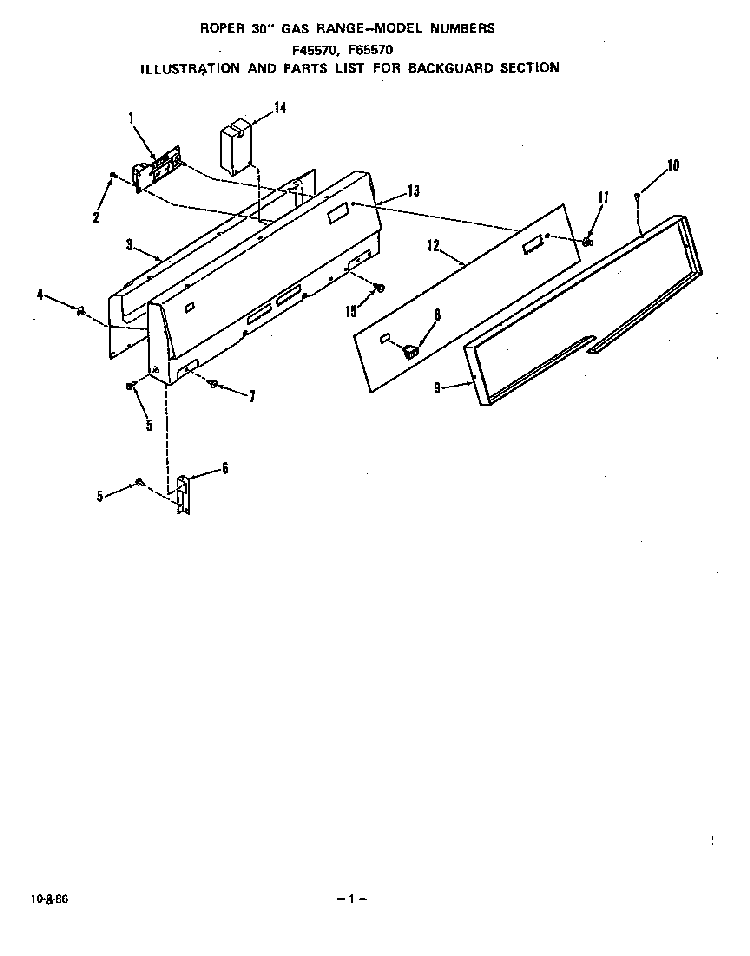 Backguard Diagram and Parts List for F6557*0  Roper Range