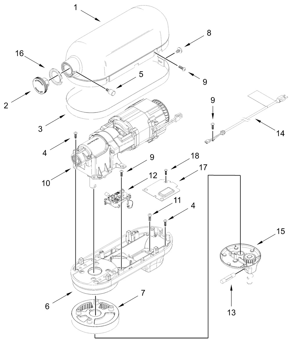 Case, Gearing And Planetary Unit Parts Diagram and Parts List for 5KSM60SPXPWH0,5KSM60SPXPER0  Whirlpool Mixer