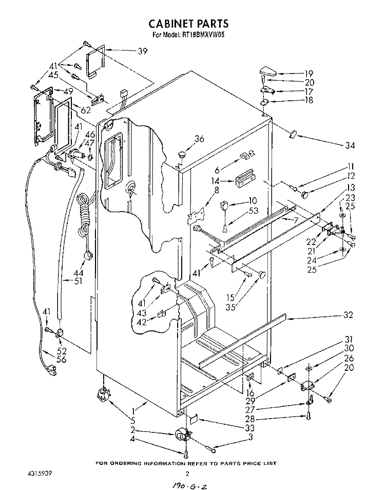 CABINET Diagram and Parts List for RT18BMXVW05  Roper Refrigerator