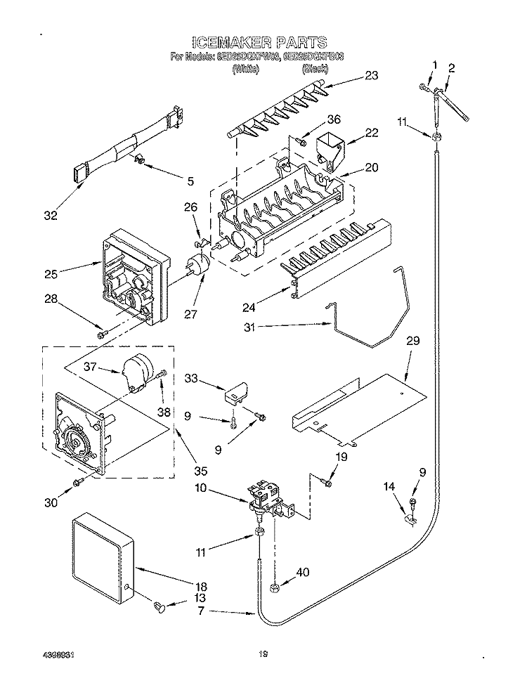 ICEMAKER, OPTIONAL Diagram and Parts List for 6ED25DQXFB03  Whirlpool Refrigerator