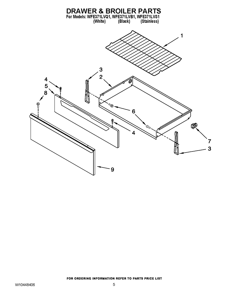 DRAWER & BROILER PARTS Diagram and Parts List for WFE371LVS1  Whirlpool Range