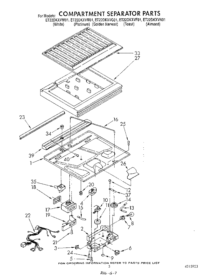 COMPARTMENT SEPARATOR Diagram and Parts List for ET22DKXVM01  Whirlpool Refrigerator