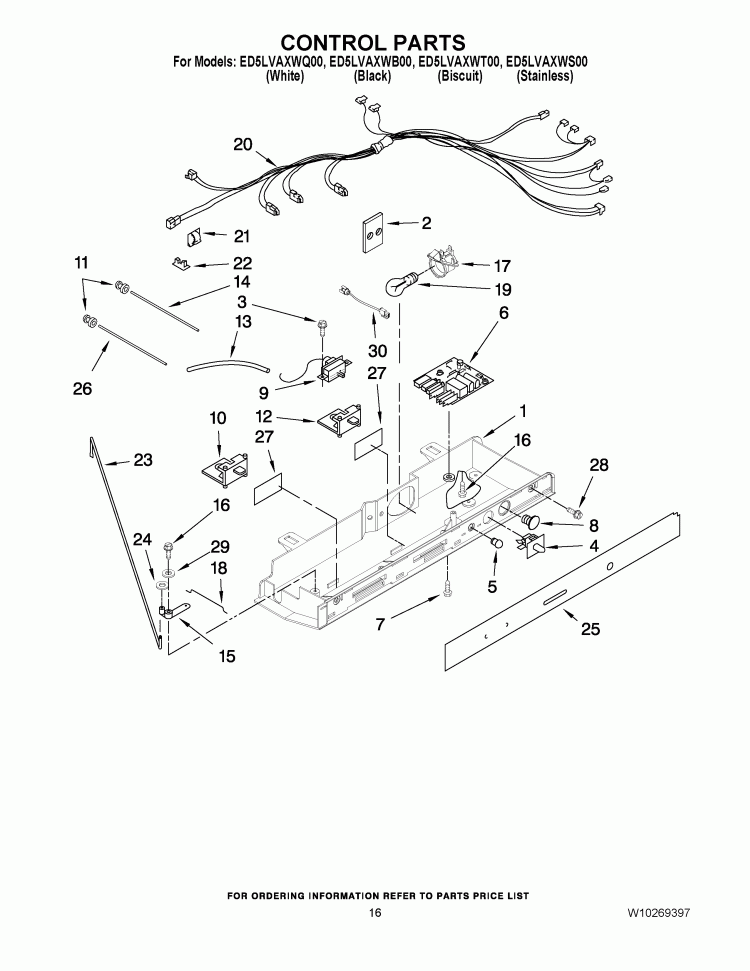 CONTROL PARTS Diagram and Parts List for ED5LVAXWS00  Whirlpool Refrigerator