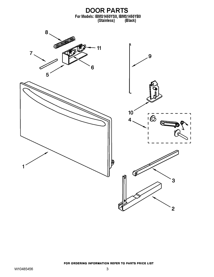 DOOR PARTS Diagram and Parts List for IBMS1450YB0  Whirlpool Microwave