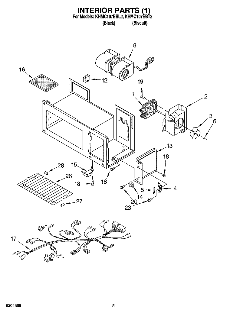 INTERIOR PARTS 1 Diagram and Parts List for KHMC107EBT2  KitchenAid Microwave