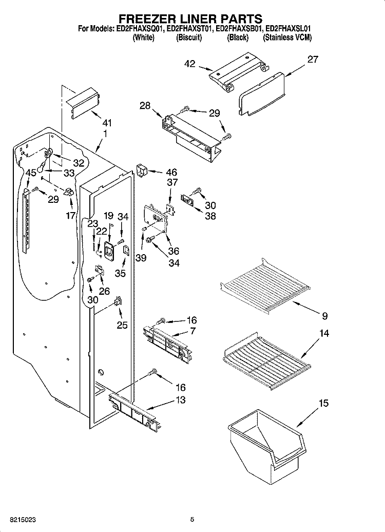 FREEZER LINER PARTS Diagram and Parts List for ED2FHAXSL01  Whirlpool Refrigerator