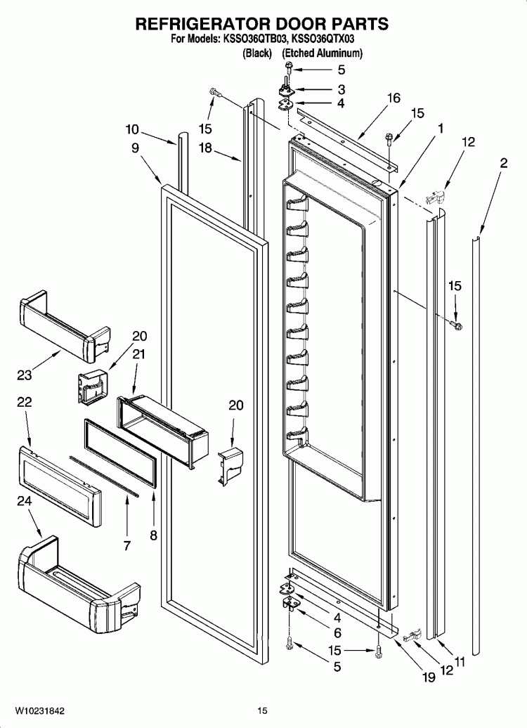 REFRIGERATOR DOOR PARTS Diagram and Parts List for KSSO36QTX03  KitchenAid Refrigerator