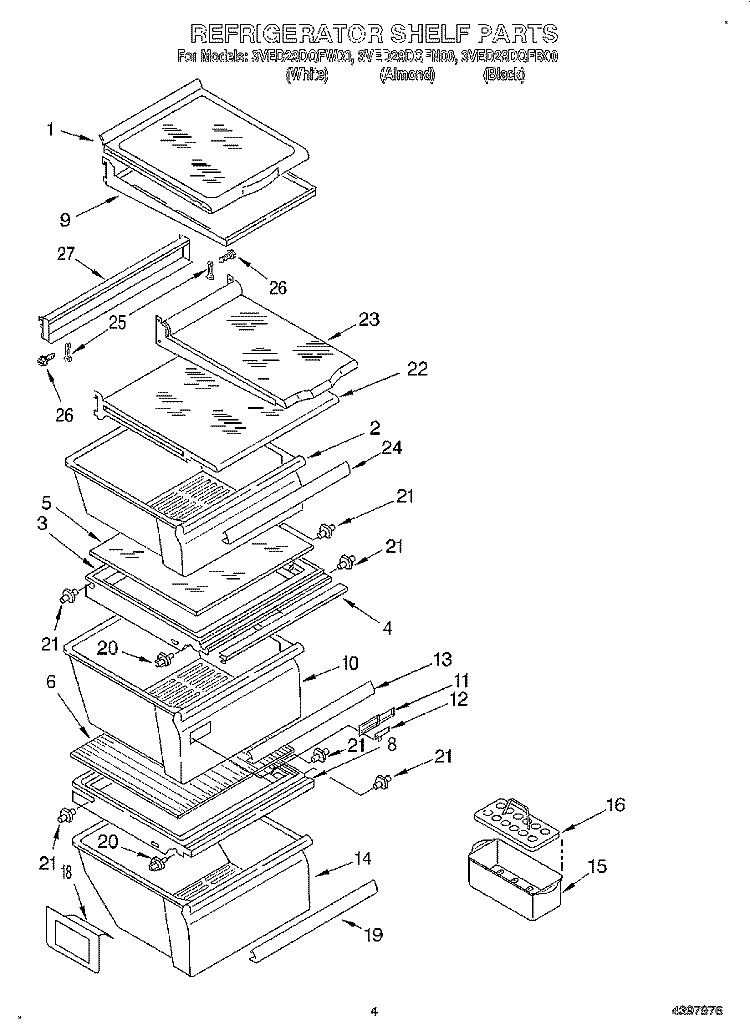 REFRIGERATOR SHELF Diagram and Parts List for 3VED29DQFN00  Whirlpool Refrigerator