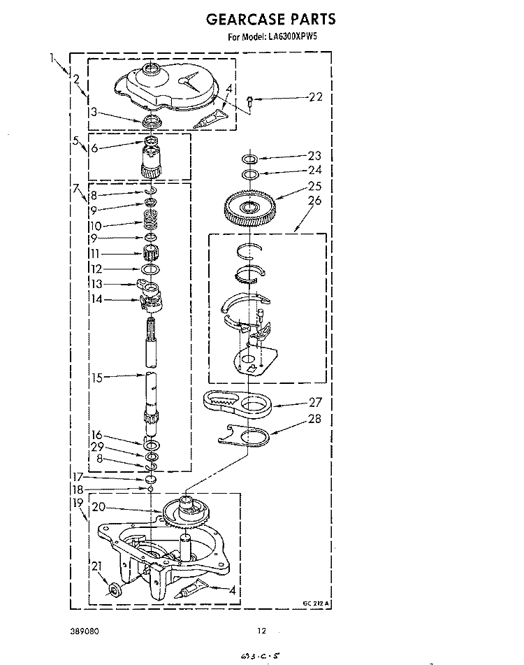 GEARCASE Diagram and Parts List for LA6300XPW5  Whirlpool Washer
