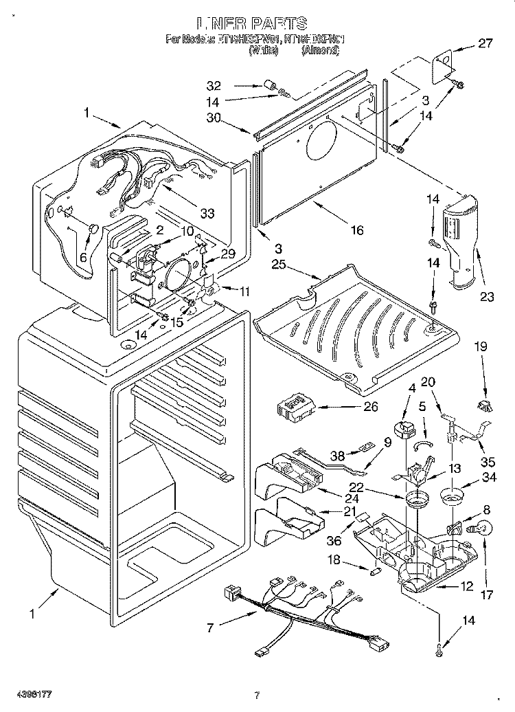 LINER Diagram and Parts List for RT18HDXFW01  Roper Refrigerator