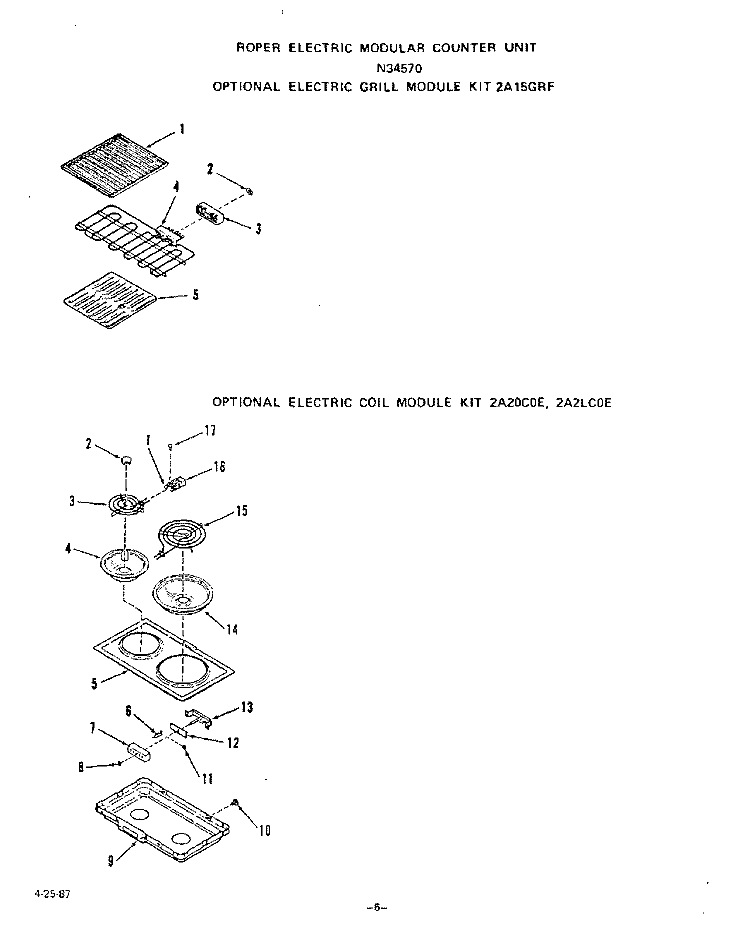 ELECTRIC GRILL , ELECTRIC COIL Diagram and Parts List for N3457W0  Roper Range