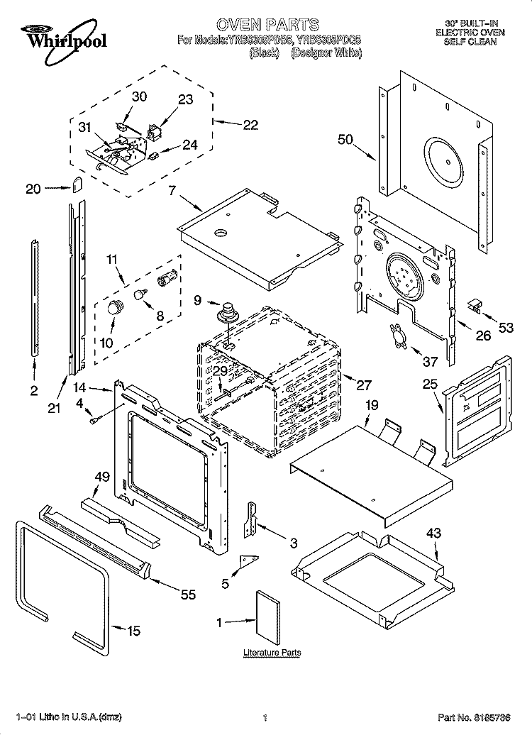 OVEN PARTS Diagram and Parts List for YRBS305PDQ5  Whirlpool Wall Oven