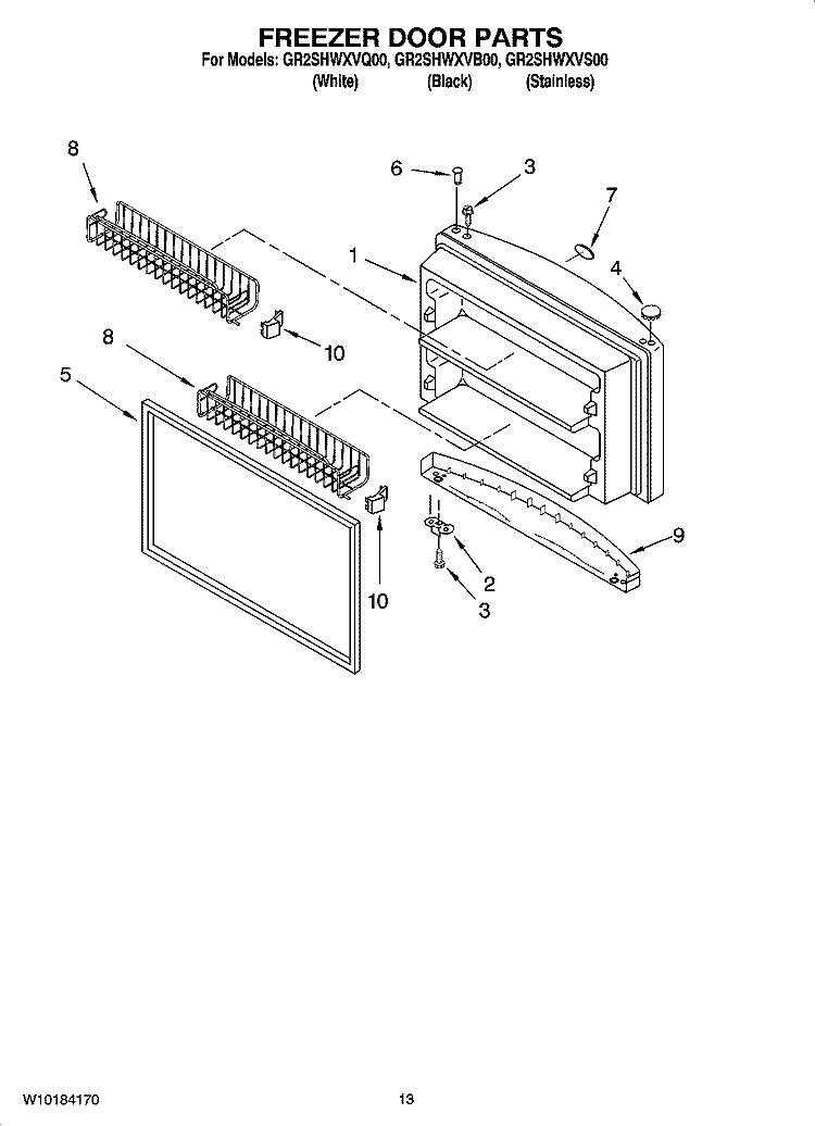FREEZER DOOR PARTS Diagram and Parts List for GR2SHWXVS00  Whirlpool Refrigerator