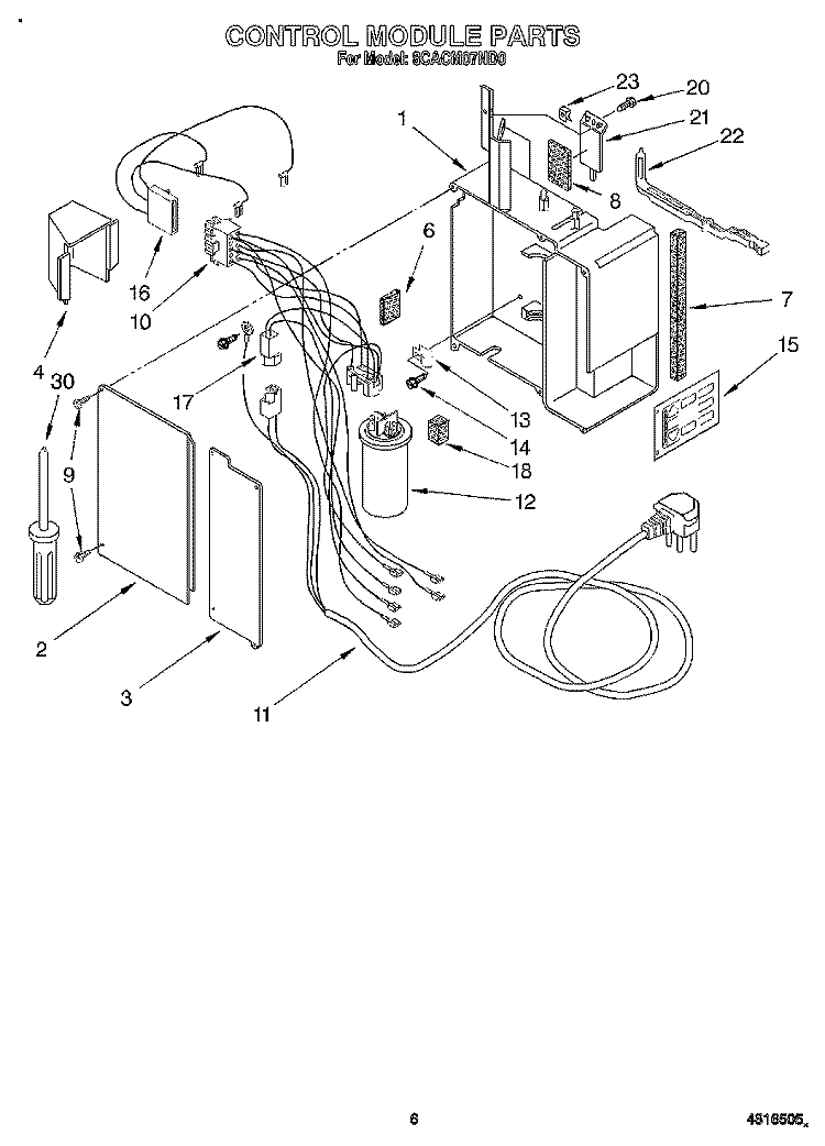 CONTROL MODULE Diagram and Parts List for 8CACM07ND0  Whirlpool Air Conditioner