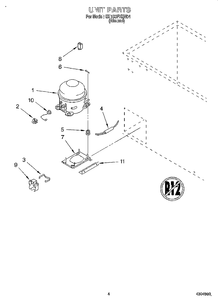 SECTION Diagram and Parts List for EH150FXEN04  Whirlpool Freezer