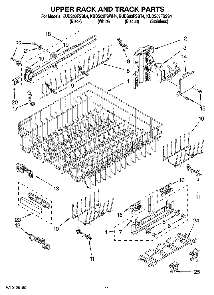UPPER RACK AND TRACK PARTS Diagram and Parts List for KUDS03FSSS4  KitchenAid Dishwasher
