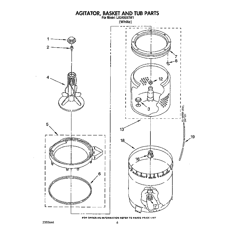 AGITATOR, BASKET AND TUB Diagram and Parts List for LA3400XTW1  Whirlpool Washer