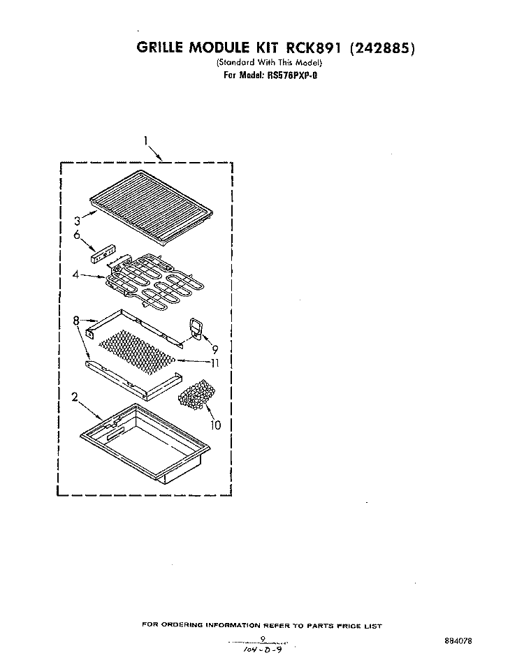 GRILL MODULE KIT Diagram and Parts List for RS576PXP0  Whirlpool Range