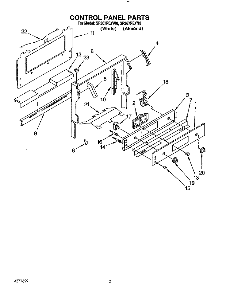 CONTROL PANEL Diagram and Parts List for SF367PEYN0  Whirlpool Range