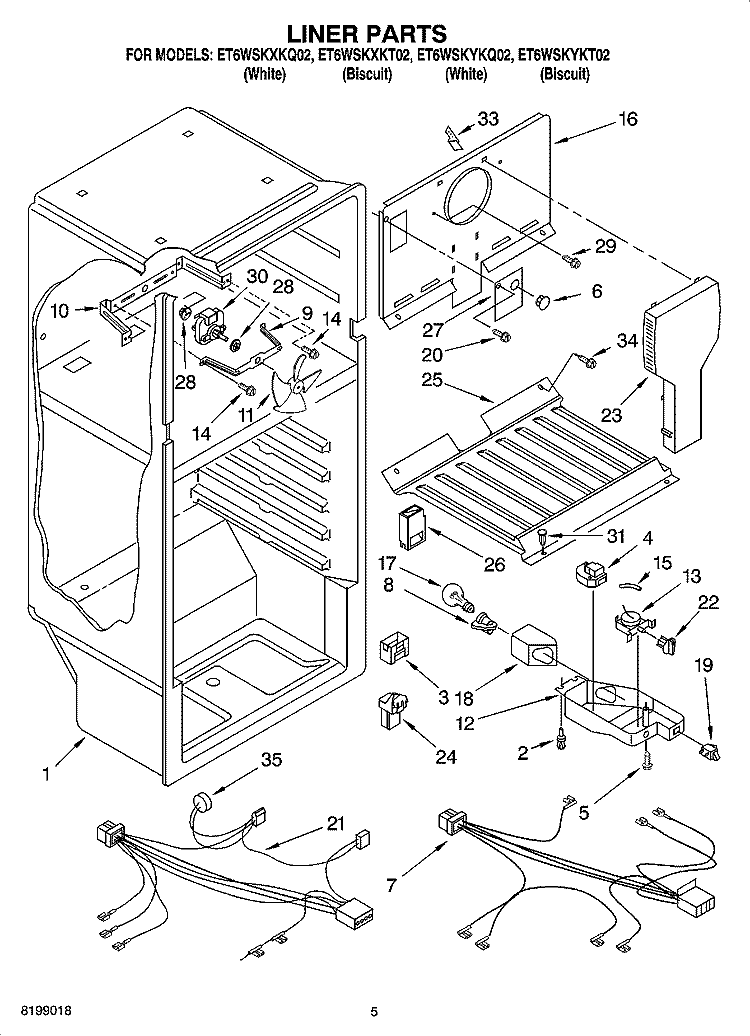 LINER PARTS Diagram and Parts List for ET6WSKYKQ02  Whirlpool Refrigerator