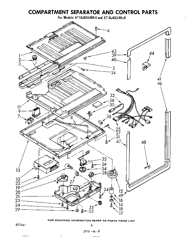 COMPARTMENT SEPARATOR AND CONTROL Diagram and Parts List for ET18JKXLWL0  Whirlpool Refrigerator