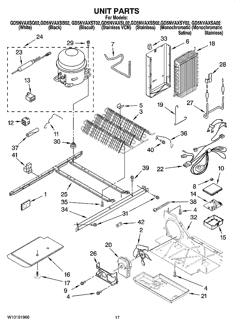 UNIT PARTS Diagram and Parts List for GD5NVAXSA02  Whirlpool Refrigerator