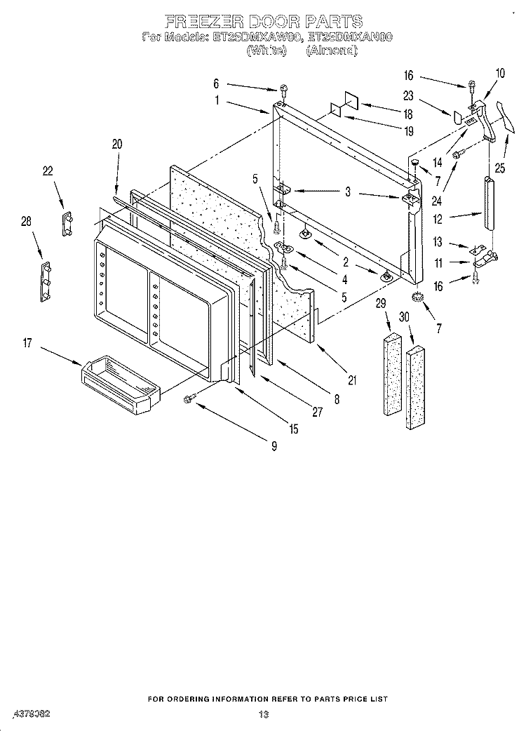 FREEZER DOOR Diagram and Parts List for ET25DMXAN00  Whirlpool Refrigerator
