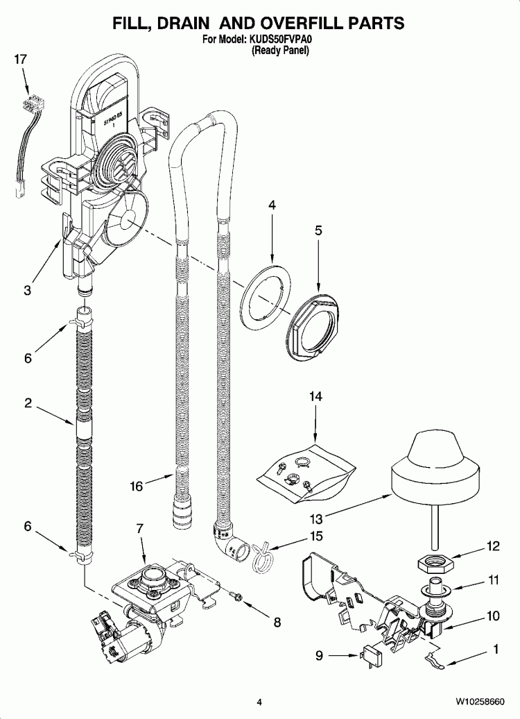 FILL, DRAIN AND OVERFILL PARTS Diagram and Parts List for KUDS50FVPA0  KitchenAid Dishwasher