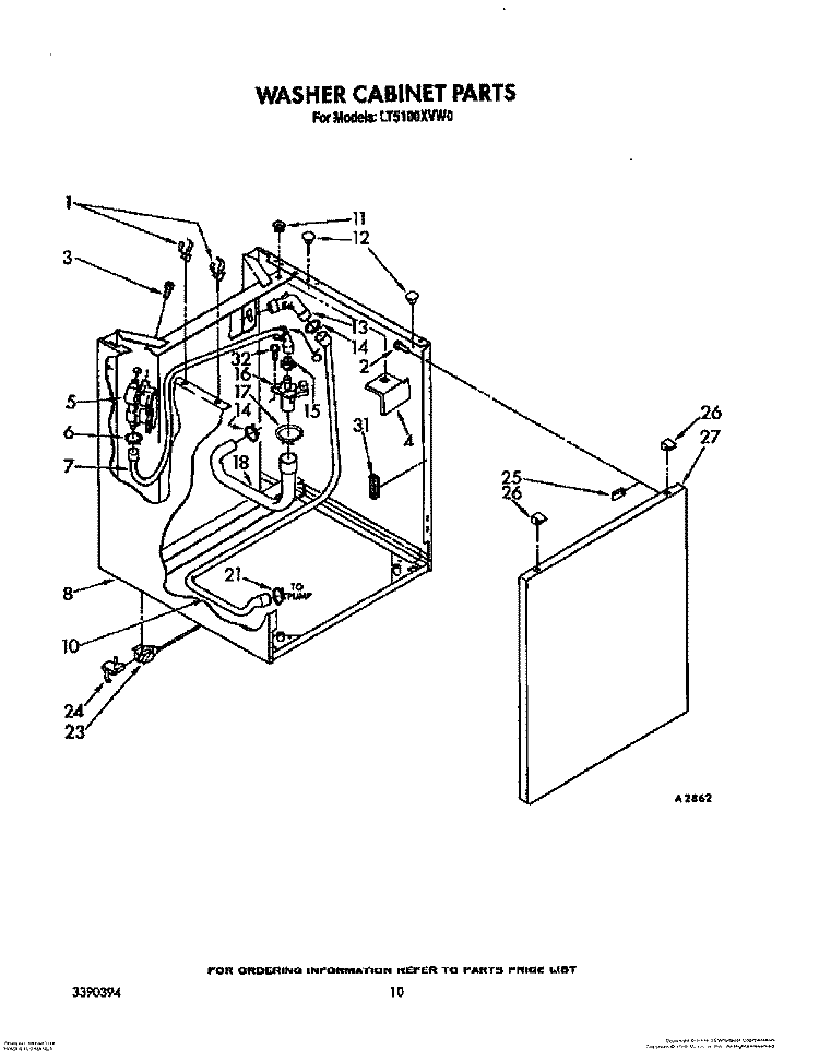 WASHER CABINET Diagram and Parts List for LT5100XVW0  Whirlpool Washer Dryer Combo