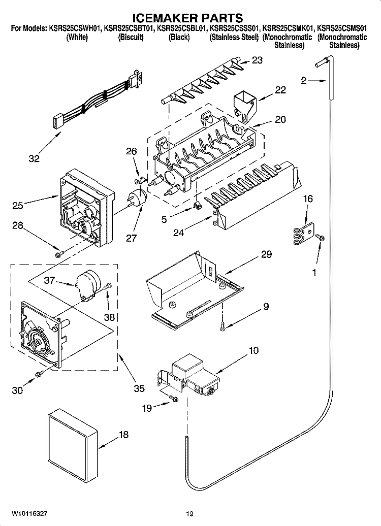 ICEMAKER PARTS, OPTIONAL PARTS (NOT INCLUDED) Diagram and Parts List for KSRS25CSSS01  KitchenAid Refrigerator