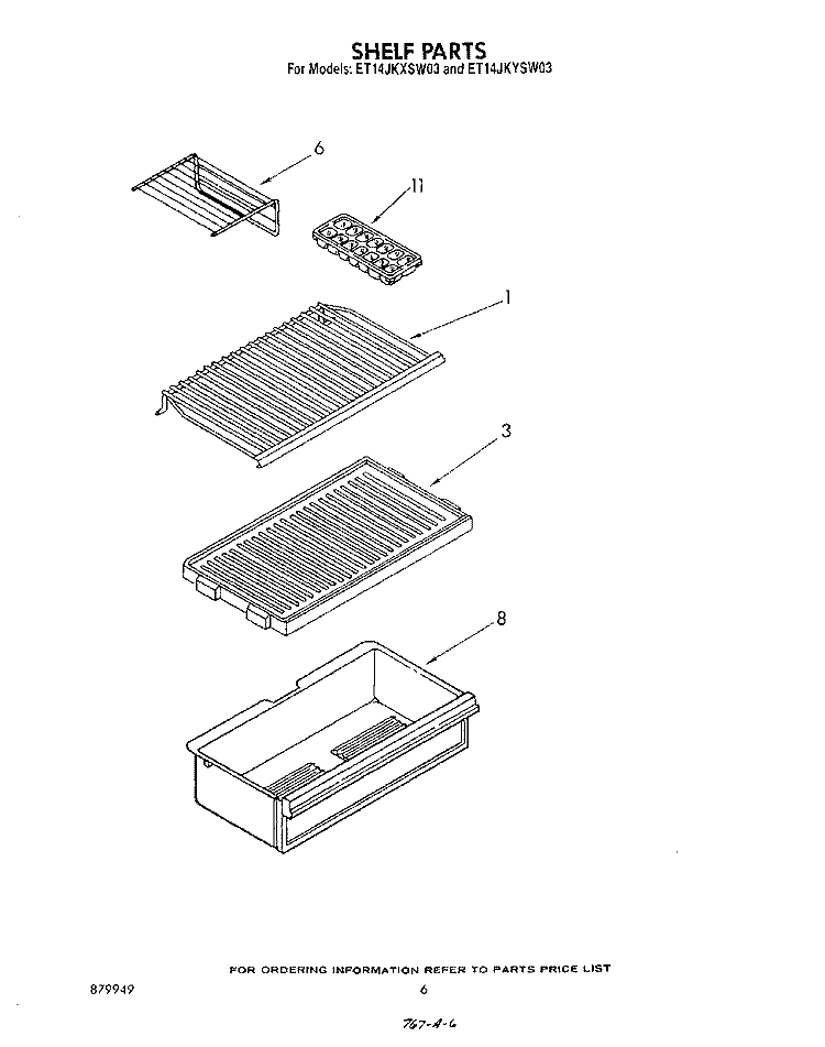 SHELF Diagram and Parts List for ET14JKYXG03  Whirlpool Refrigerator