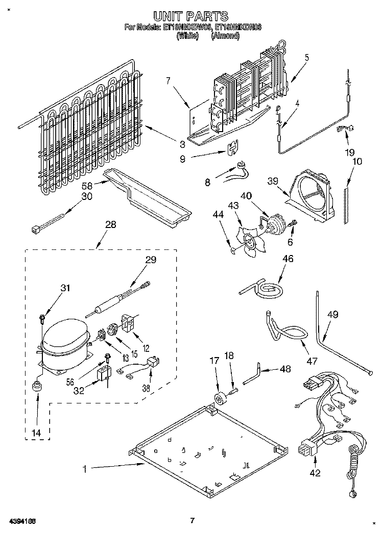 UNIT Diagram and Parts List for ET18NMXDN06  Whirlpool Refrigerator