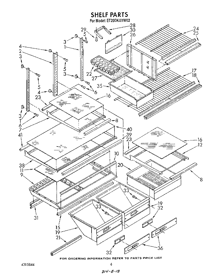 SHELF , LIT/OPTIONAL Diagram and Parts List for ET20DKXVW02  Whirlpool Refrigerator