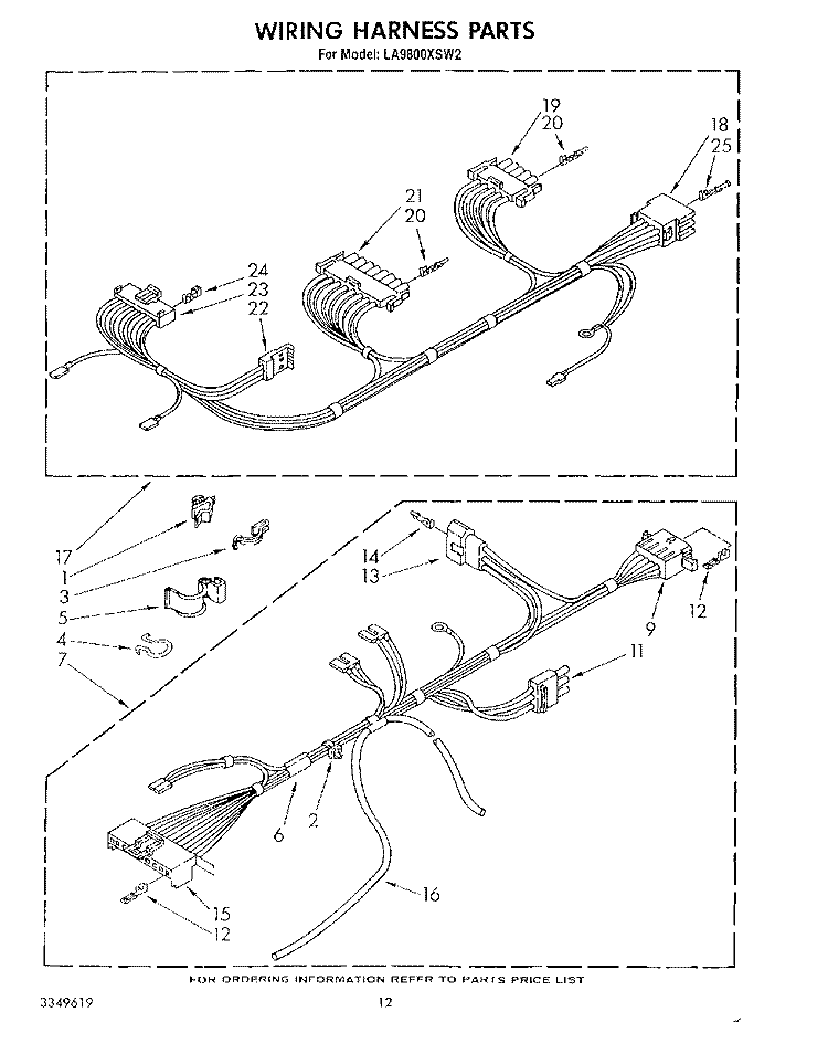 WIRING HARNESS Diagram and Parts List for LA9800XSW2  Whirlpool Washer