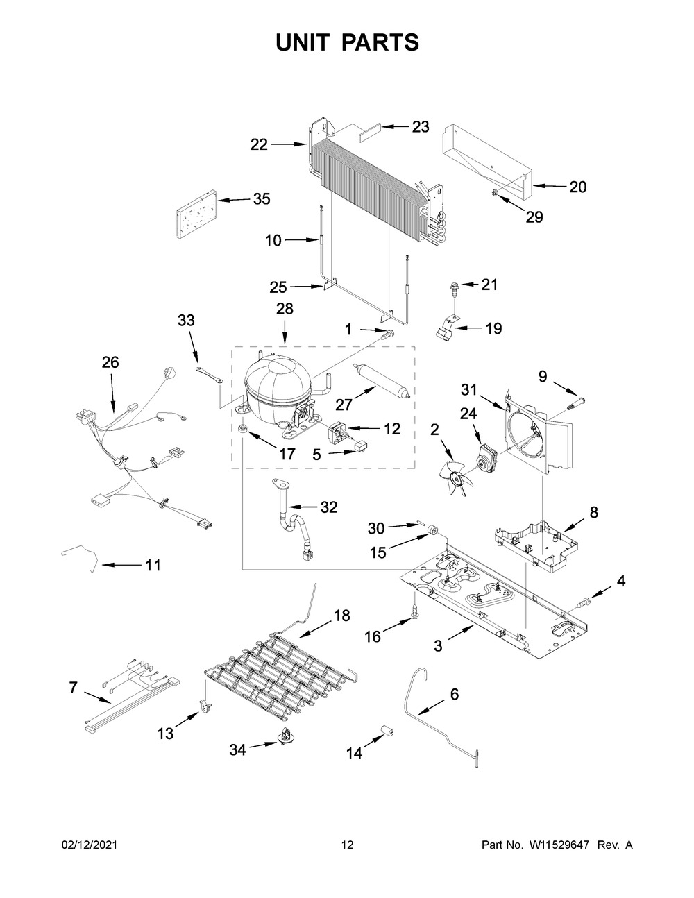 Unit Parts Diagram and Parts List for KRFF302EWH03  Whirlpool Refrigerator