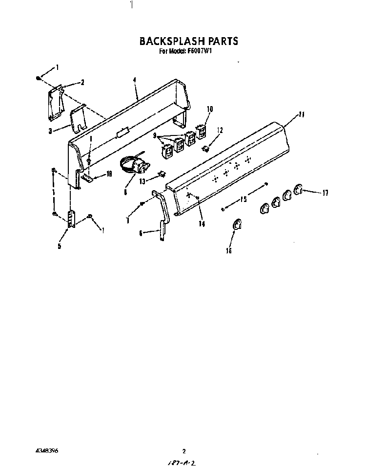 Backsplash Diagram and Parts List for F5007*1  Roper Range