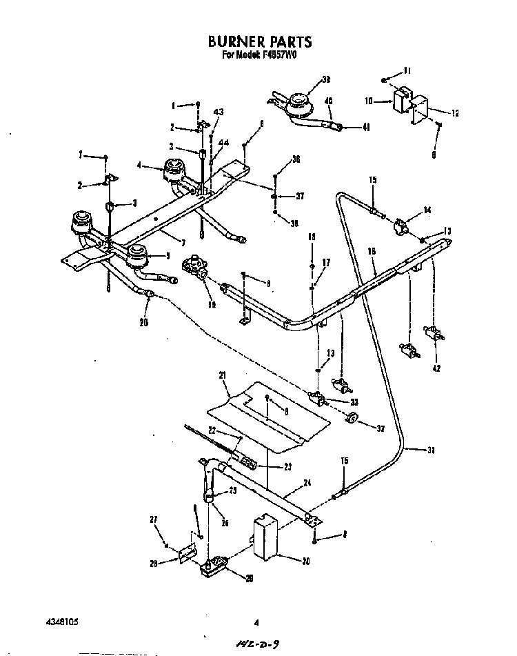 Burner Diagram and Parts List for F4857*0  Roper Range