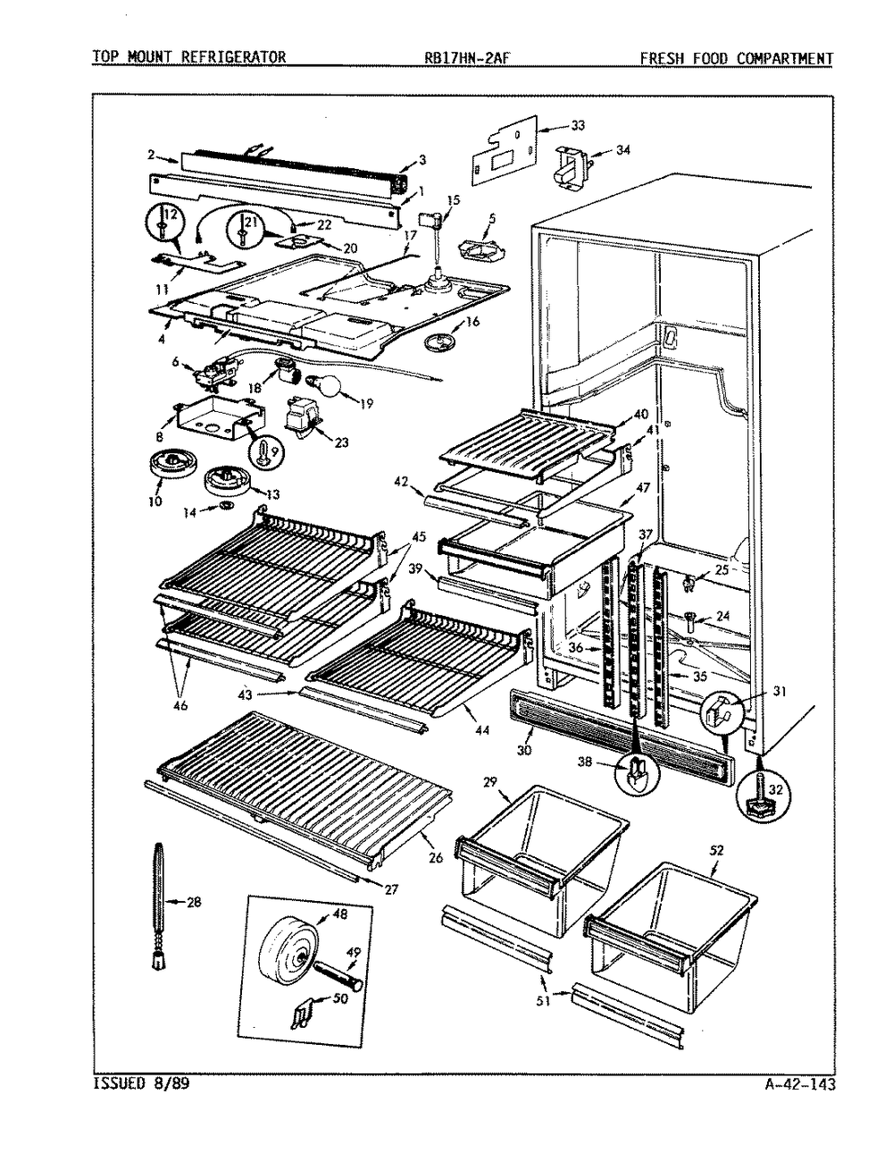 03 - Fresh Food Compartment Diagram and Parts List for RB17HA-2AF  Whirlpool Refrigerator