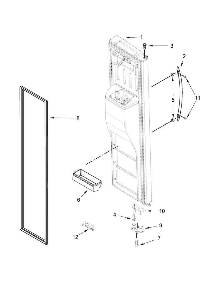 Freezer Door Parts Diagram and Parts List for WRS576FIDM01  Whirlpool Refrigerator