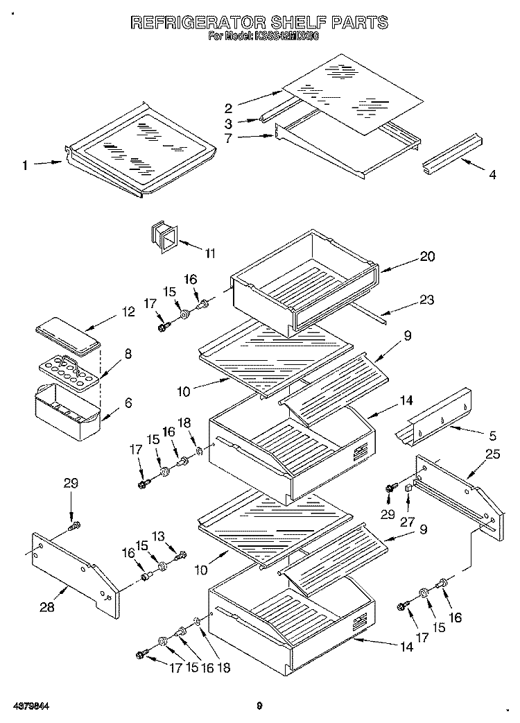 REFRIGERATOR SHELF Diagram and Parts List for KSSS42MDX00  KitchenAid Refrigerator
