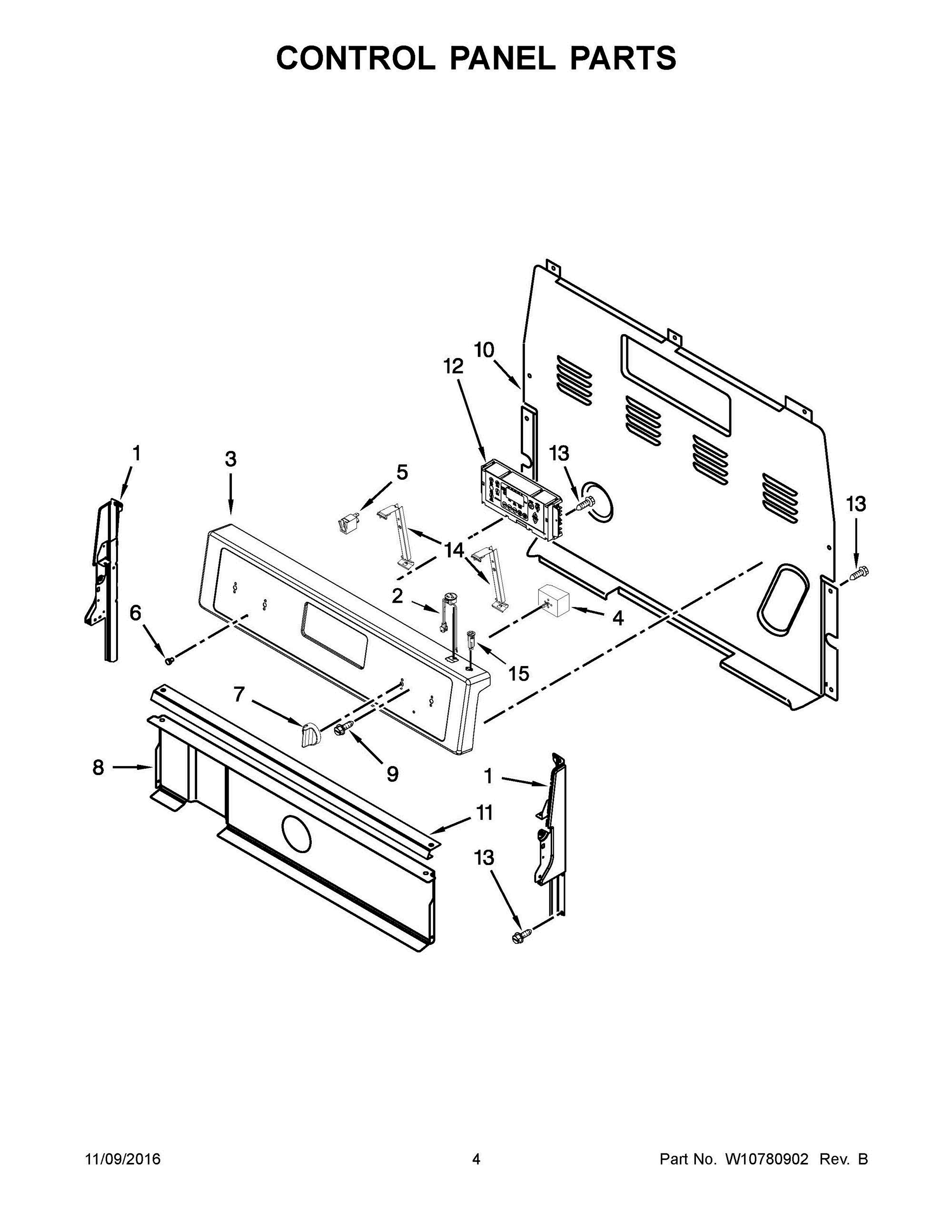 03 - CONTROL PANEL PARTS Diagram and Parts List for YWFE515S0EB0  Whirlpool Range