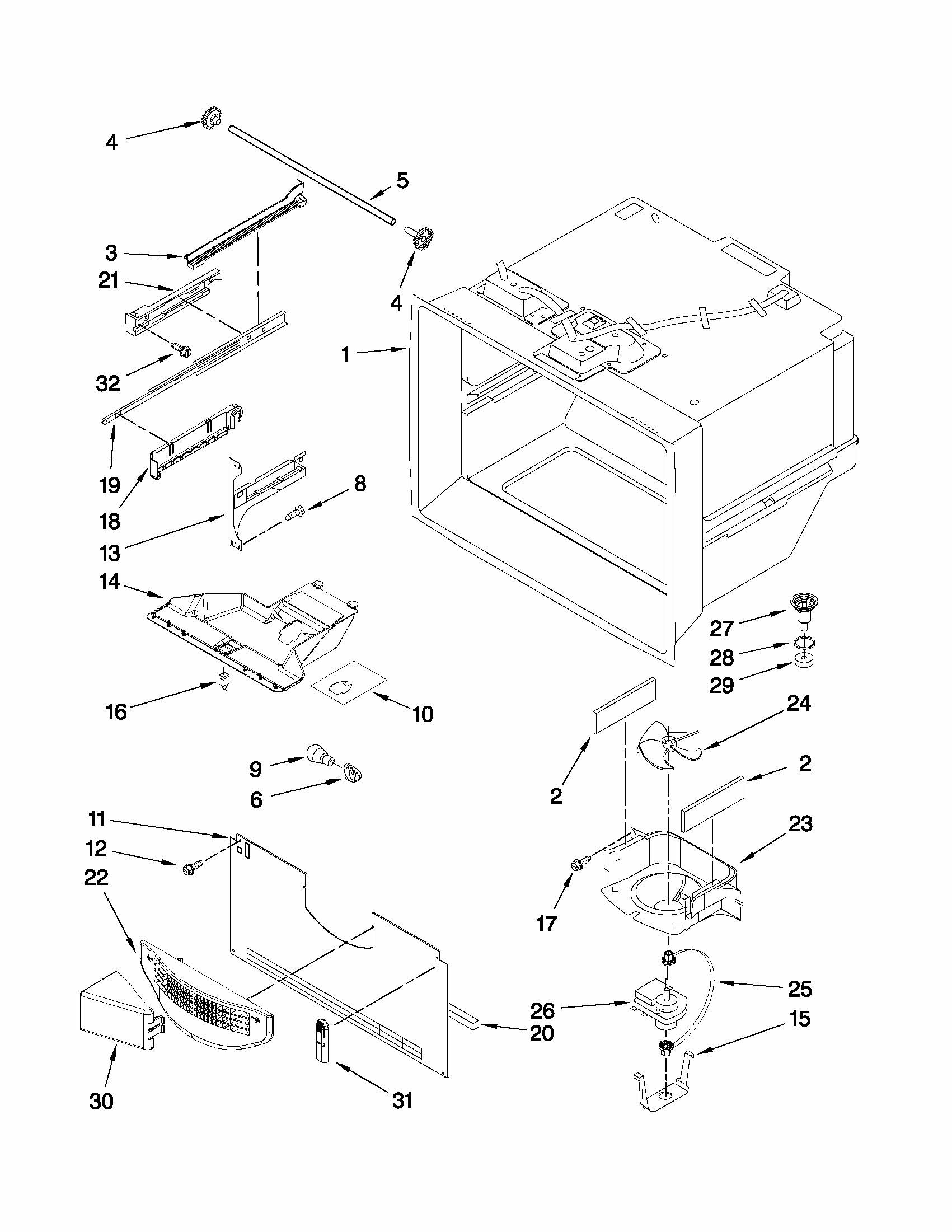 Freezer Liner Parts Diagram and Parts List for 59672013013  Kenmore Refrigerator