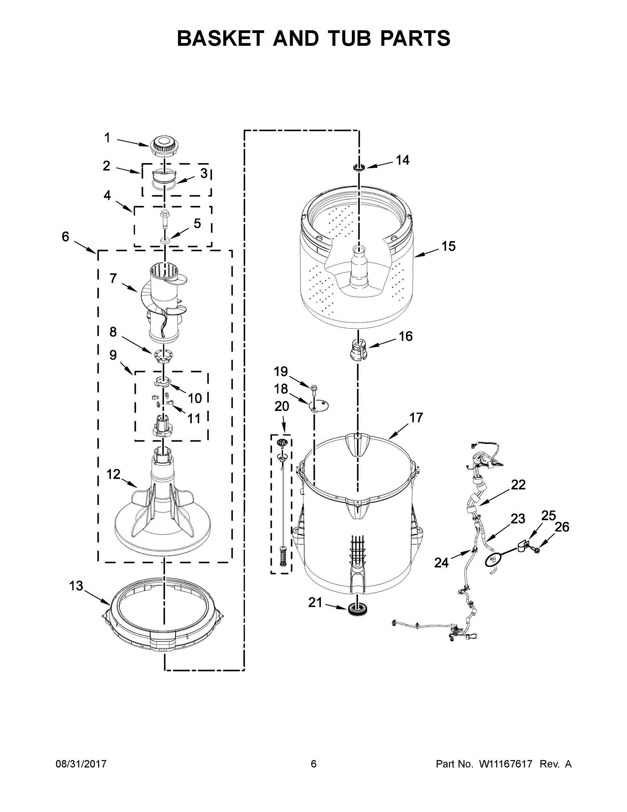 04 - BASKET AND TUB PARTS Diagram and Parts List for NTW4516FW2  Whirlpool Washer