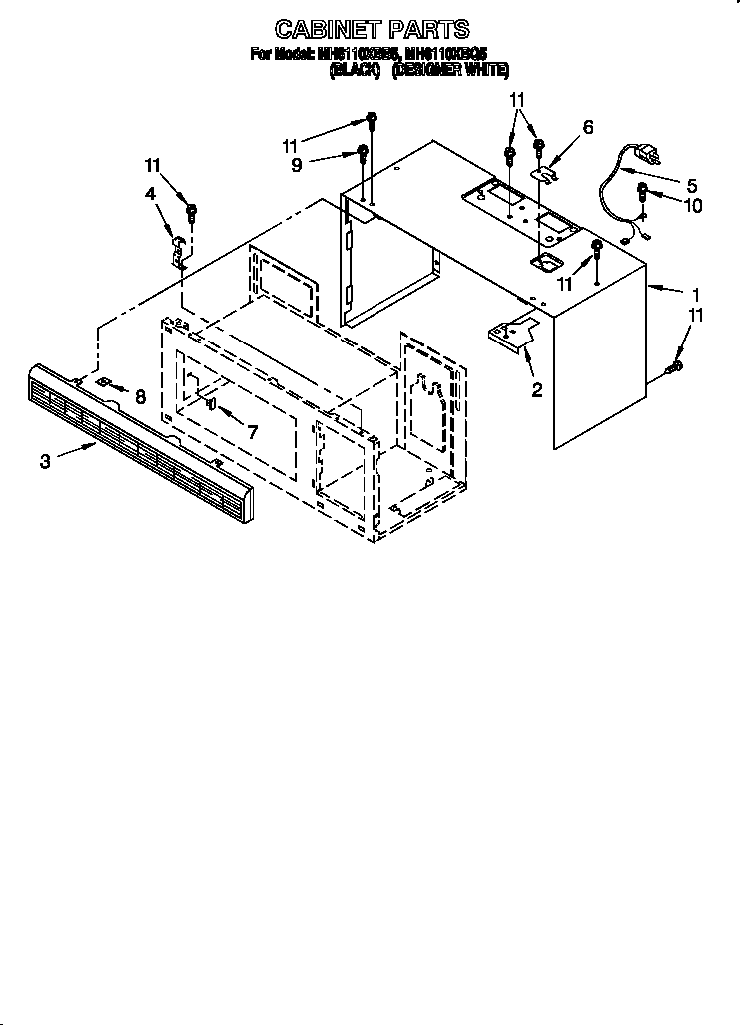 Cabinet Diagram and Parts List for 4361  Whirlpool Microwave