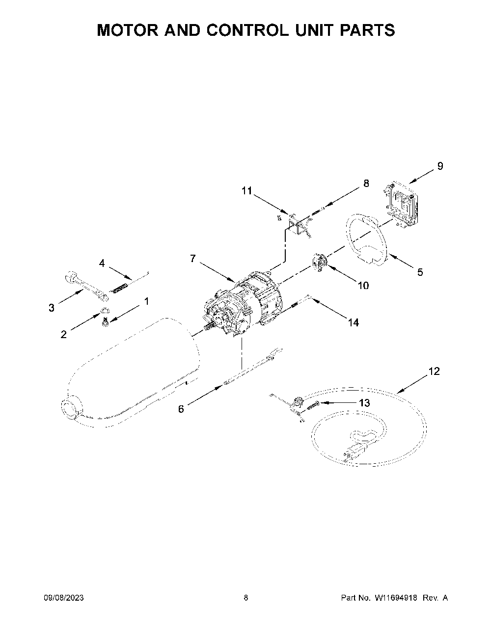Motor And Control Unit Parts Diagram and Parts List for 5KSM195PSABE5  KitchenAid Mixer