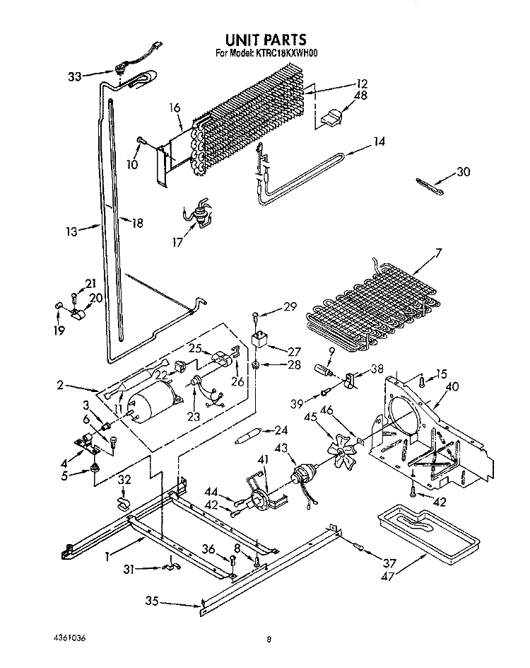 UNIT Diagram and Parts List for KTRC18KXAL00  KitchenAid Refrigerator