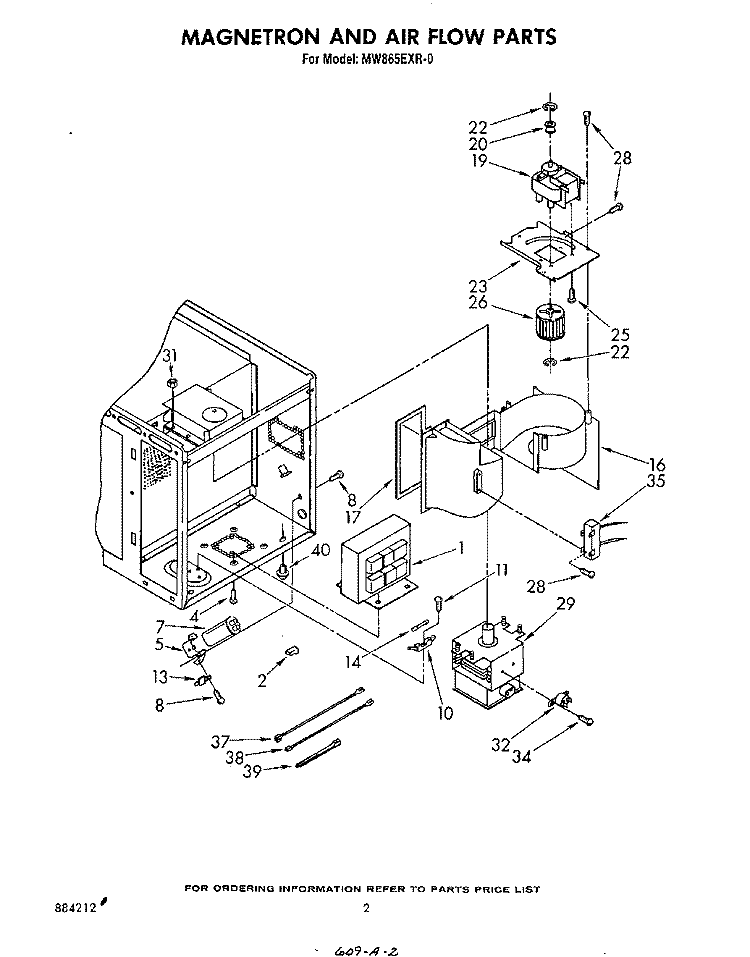 MAGNETRON AND AIR FLOW Diagram and Parts List for MW865EXR0  Whirlpool Microwave