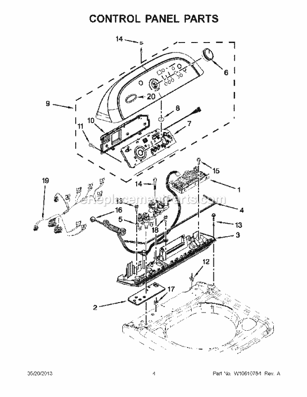 Control Panel Parts Diagram and Parts List for WTW8500BW0  Whirlpool Washer