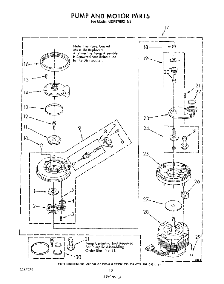 PUMP AND MOTOR Diagram and Parts List for GDP8700XTN3  Whirlpool Dishwasher