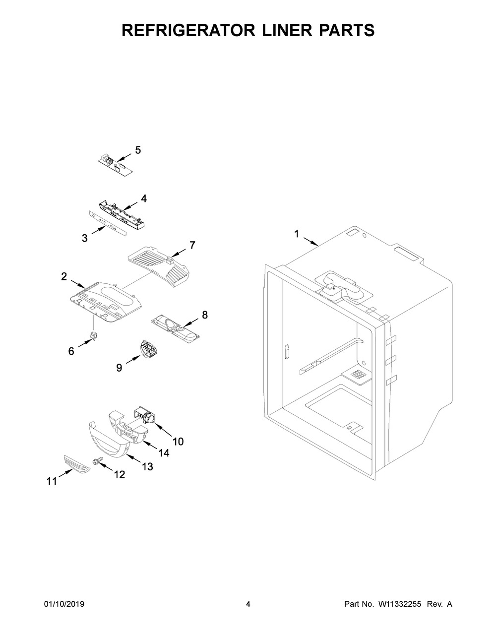 Refrigerator Liner Parts Diagram and Parts List for WRB329DMBW01  Whirlpool Refrigerator